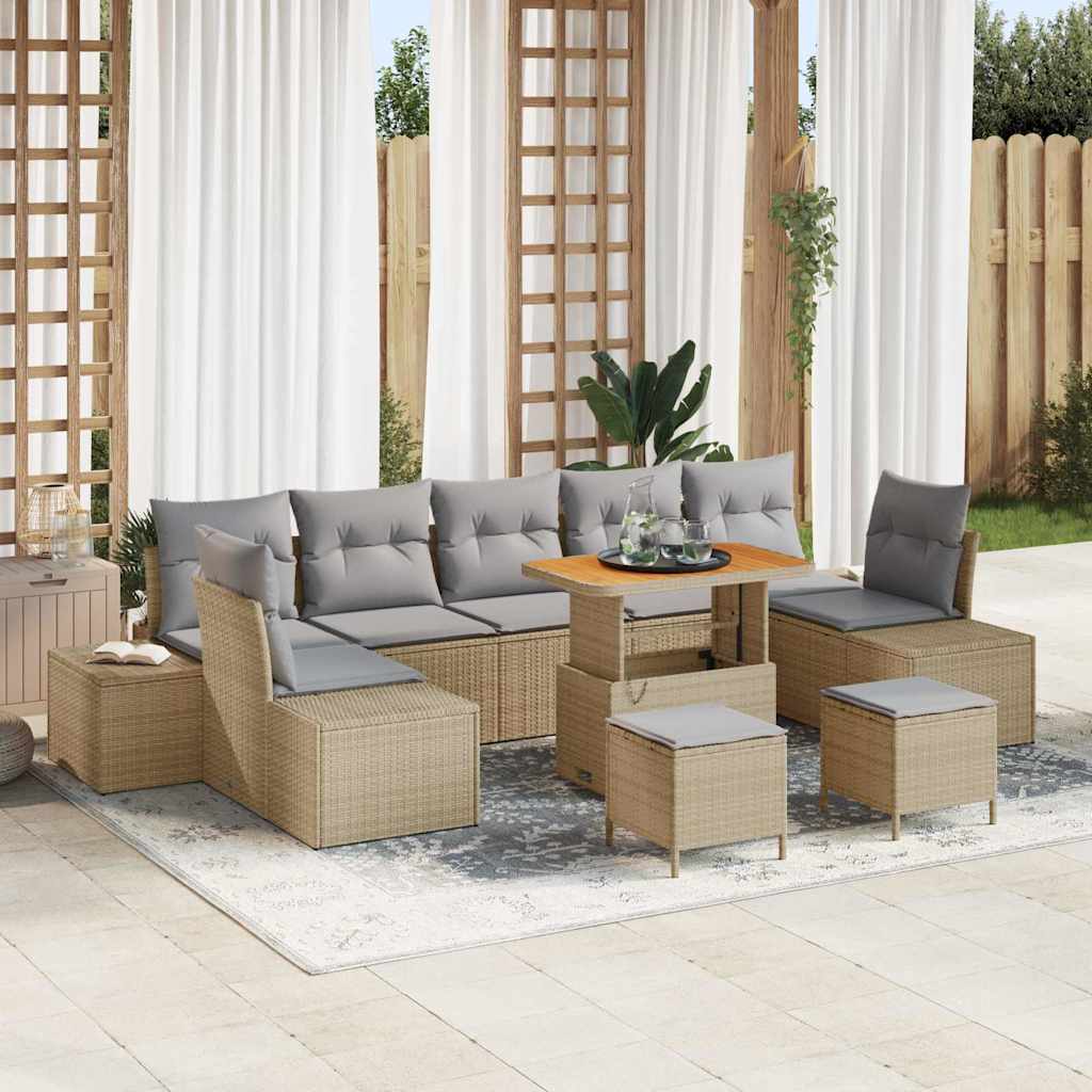 Gartensofa-set 10 Stk. 9-Sitzanzahl Beige Poly Rattan