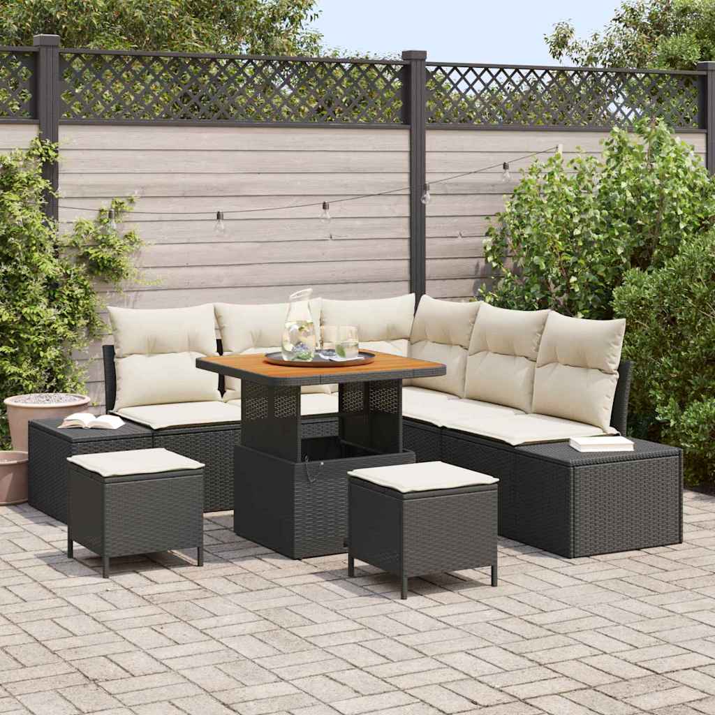Gartensofa-set 8 stk. Schwarz Poly Rattan
