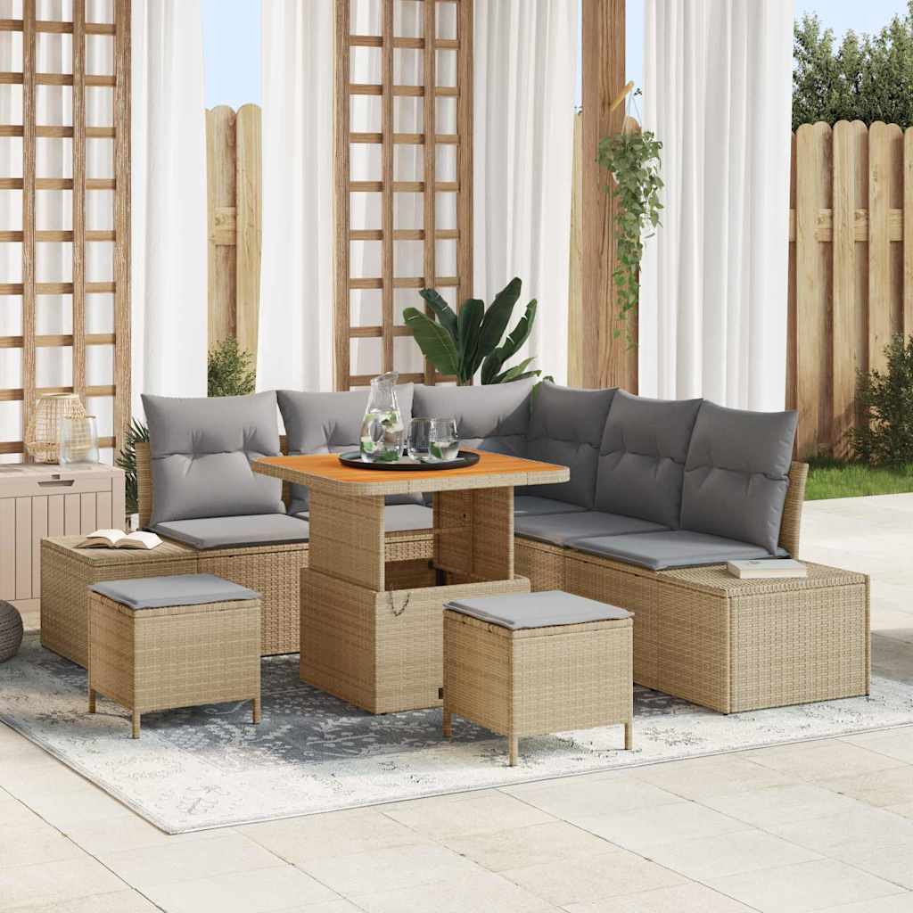 Gartensofa-set 8 stk. Beige Poly Rattan