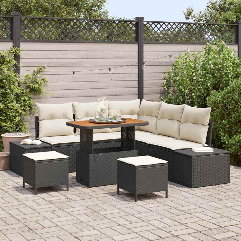 Gartensofa-set 8 stk. Schwarz Poly Rattan