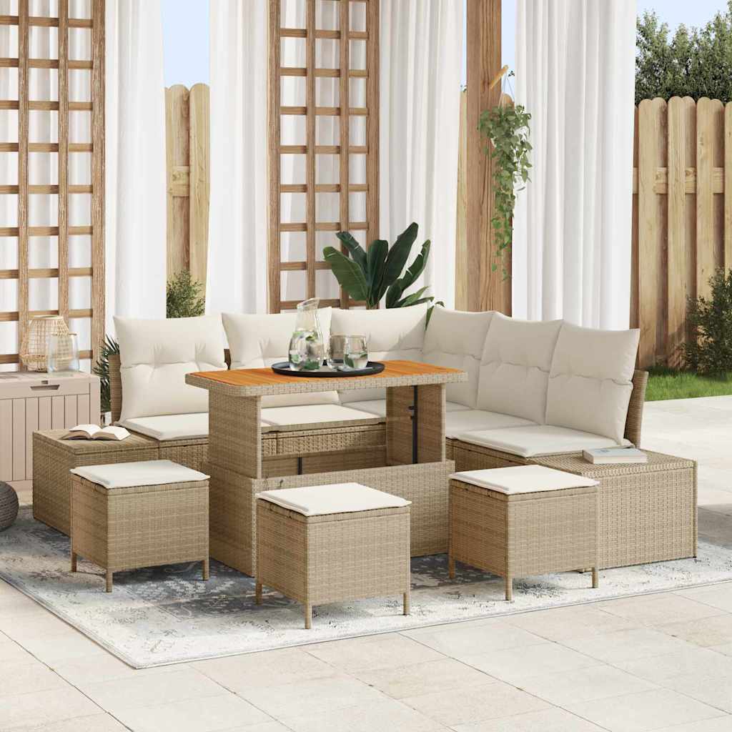Gartensofa-set 9 stk. Beige Poly Rattan