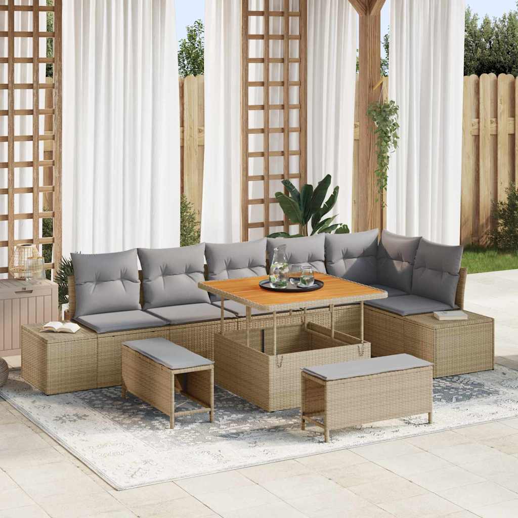 Gartensofa-set 9 stk. 8-Sitzanzahl Beige Poly Rattan