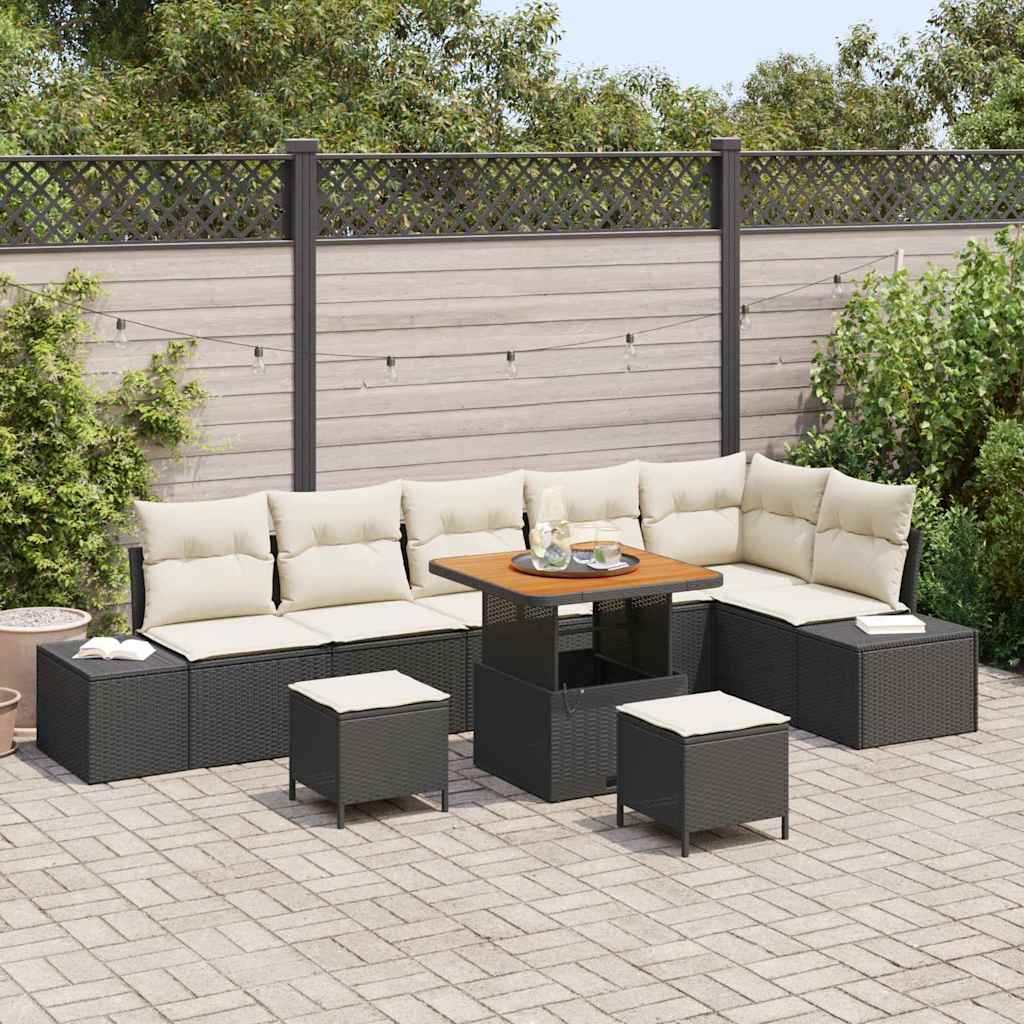 Gartensofa-set 9 stk. 8-Sitzanzahl Schwarz Poly Rattan