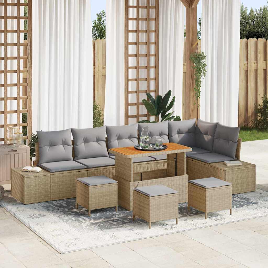 Gartensofa-set 10 stk. 9-Sitzanzahl Beige Poly Rattan