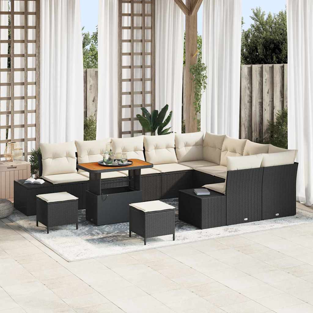 Gartensofa-set 12 Stk. 11-Sitzanzahl Schwarz Poly Rattan