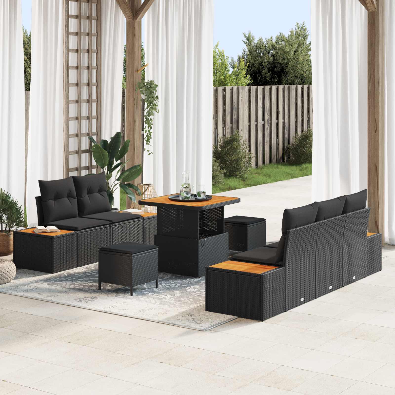 Garten-Sofa-Set 8 Stk. 7-Sitzanzahl Schwarz