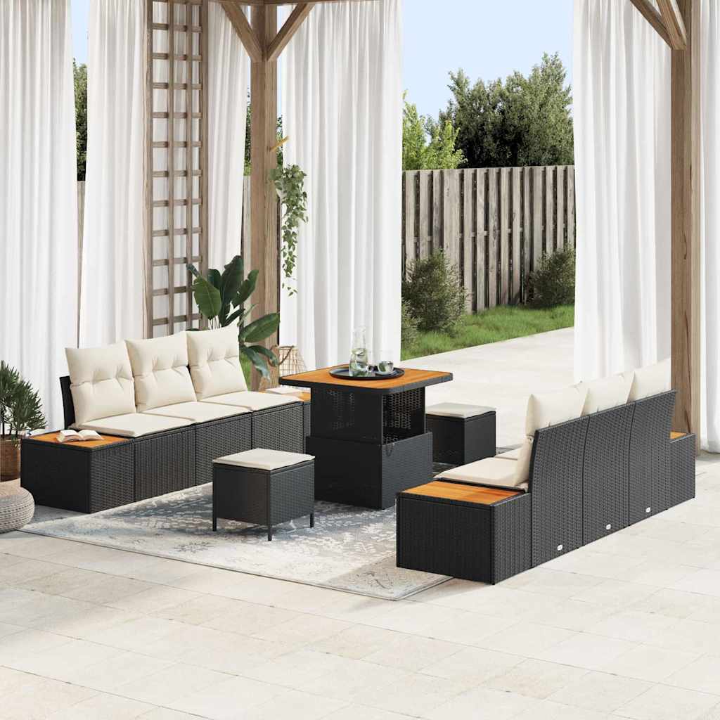 Gartensofa-set 9 Stk. 8-Sitzanzahl Schwarz Poly Rattan