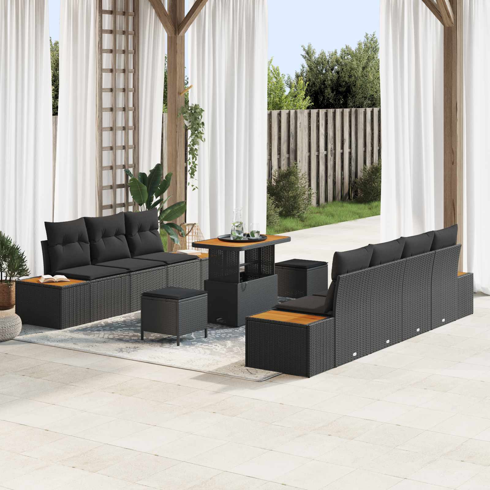Gartensofa-set 10 stk. 9-Sitzanzahl Schwarz Poly Rattan