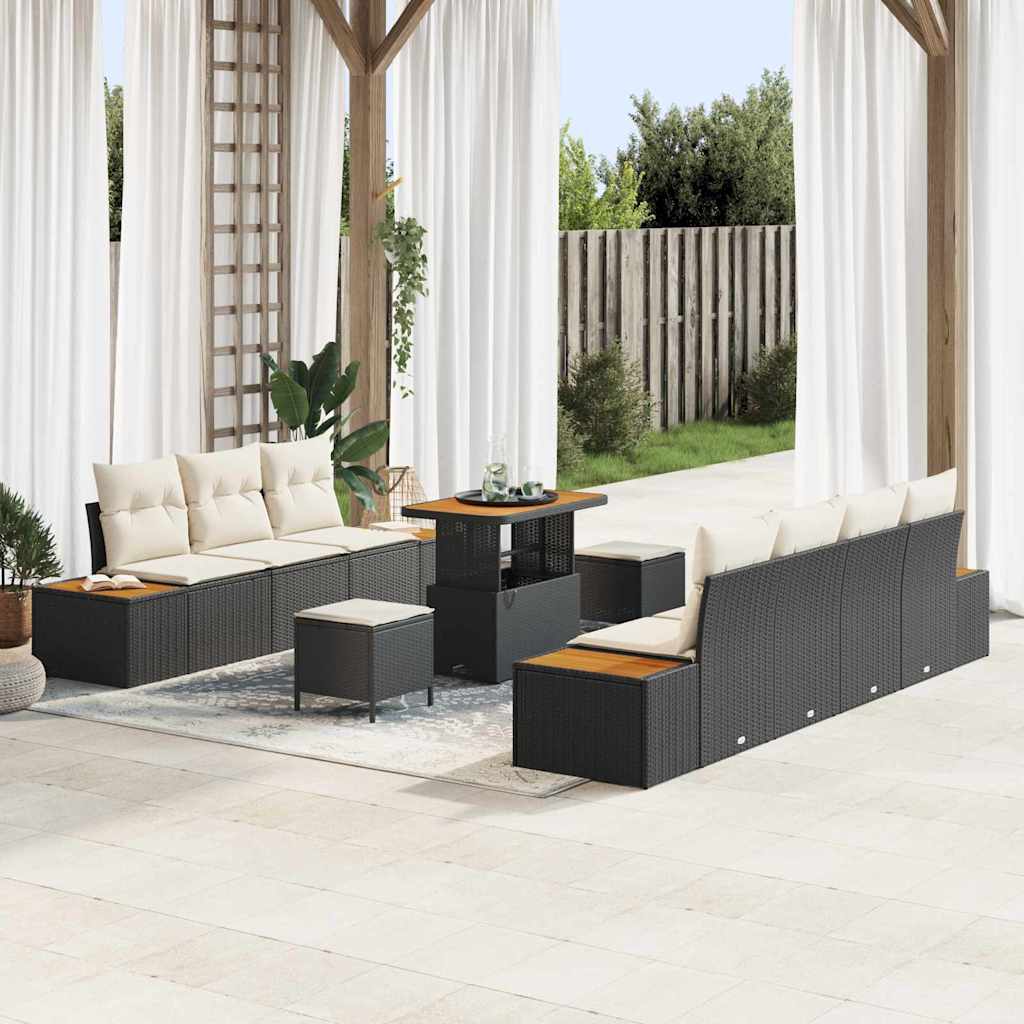 Gartensofa-set 10 stk. 9-Sitzanzahl Schwarz Poly Rattan