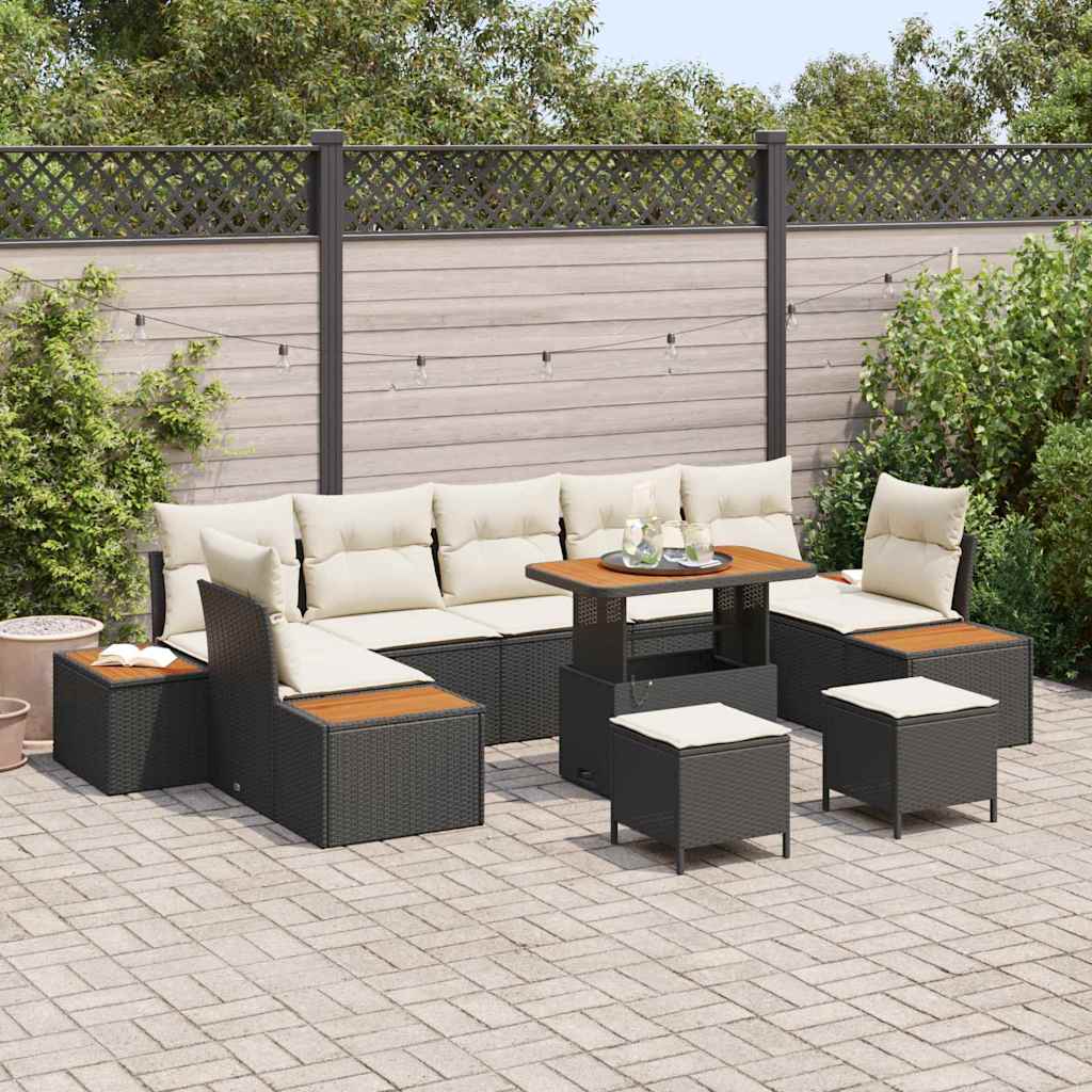 Gartensofa-set 10 Stk. 9-Sitzanzahl Schwarz Poly Rattan