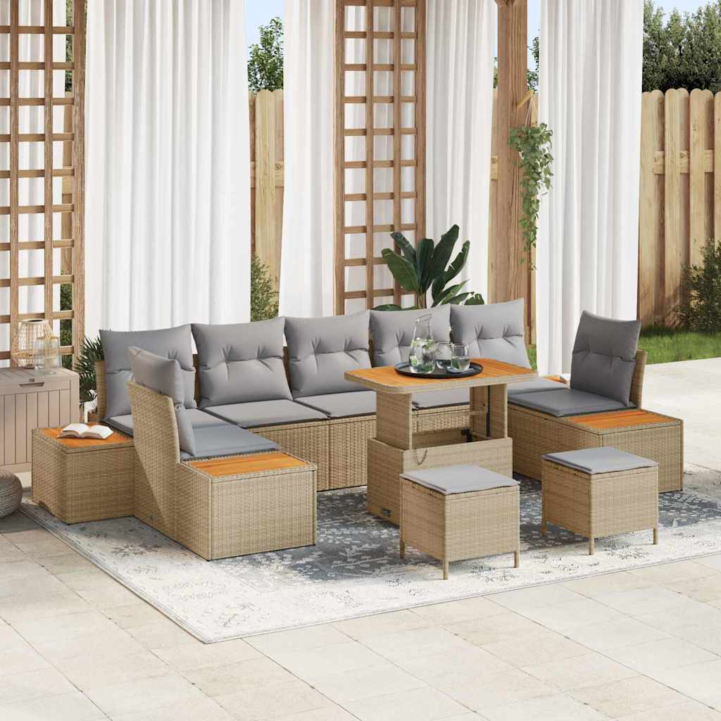 Gartensofa-set 10 Stk. 9-Sitzanzahl Beige Poly Rattan