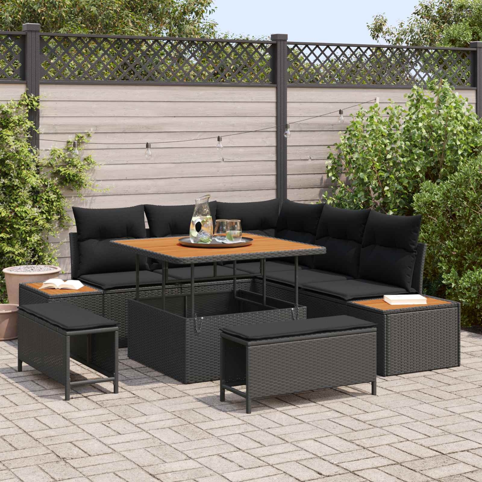 Gartensofa-set 8 stk. 7-Sitzanzahl Schwarz Poly Rattan