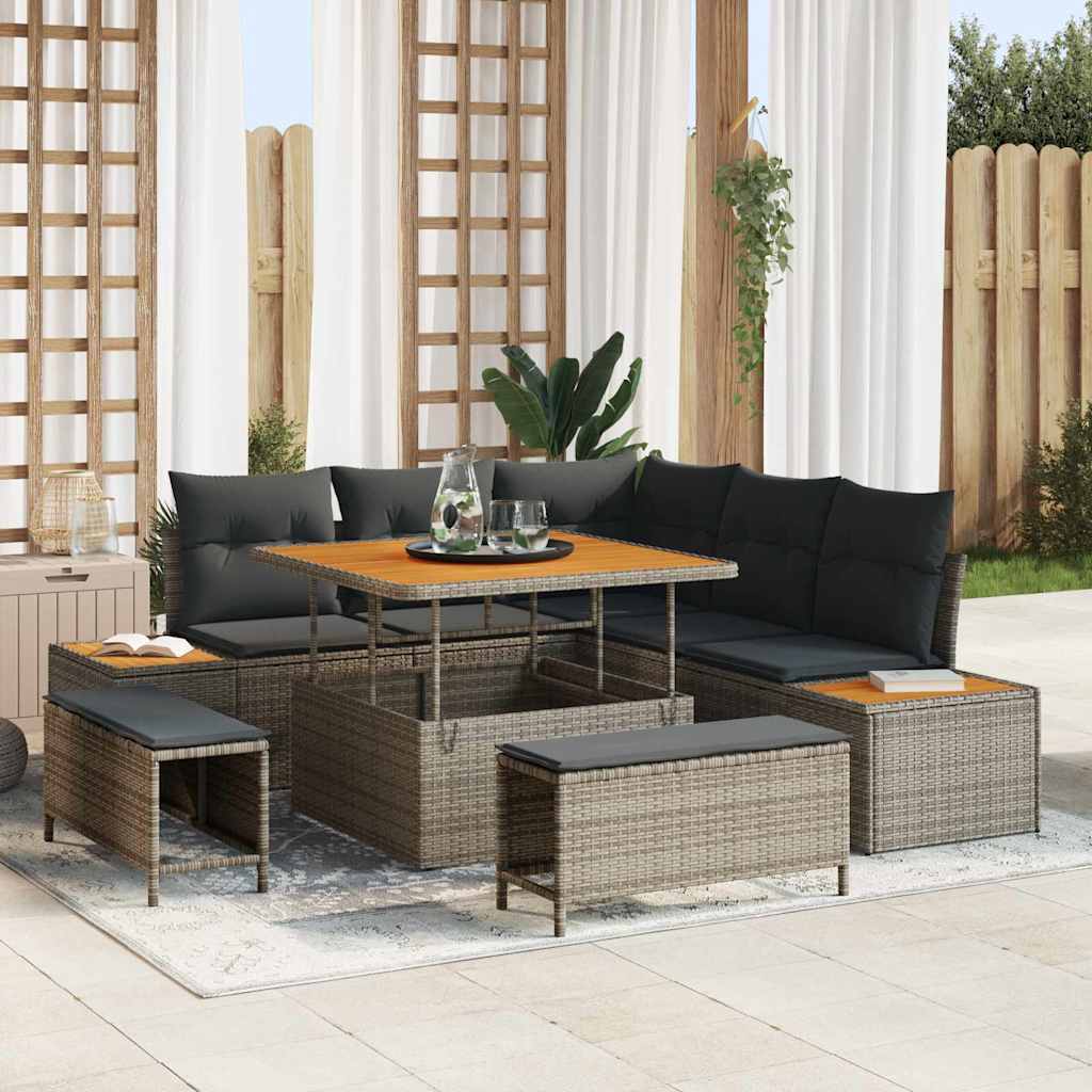 Gartensofa-set 8 stk. 7-Sitzanzahl Grau Poly Rattan