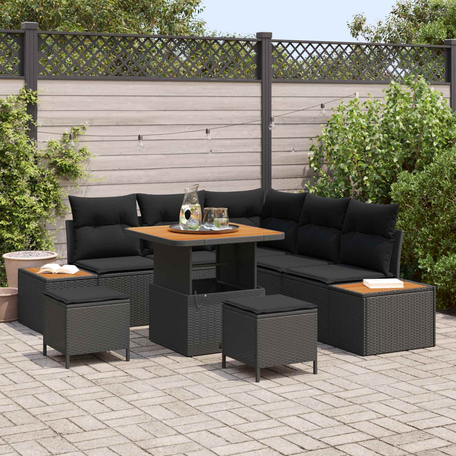 Gartensofa-set 8 stk. 7-Sitzanzahl Schwarz Poly Rattan
