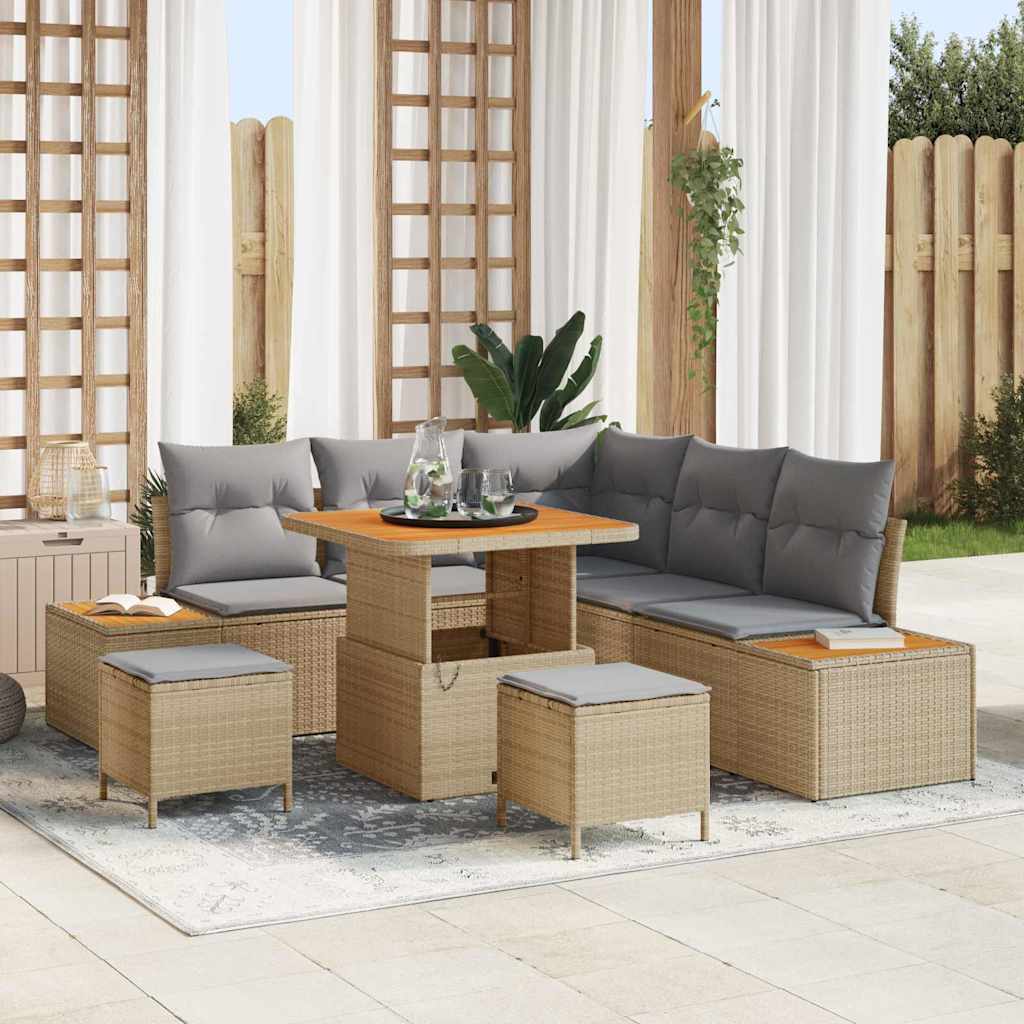 Gartensofa-set 8 stk. 7-Sitzanzahl Beige Poly Rattan