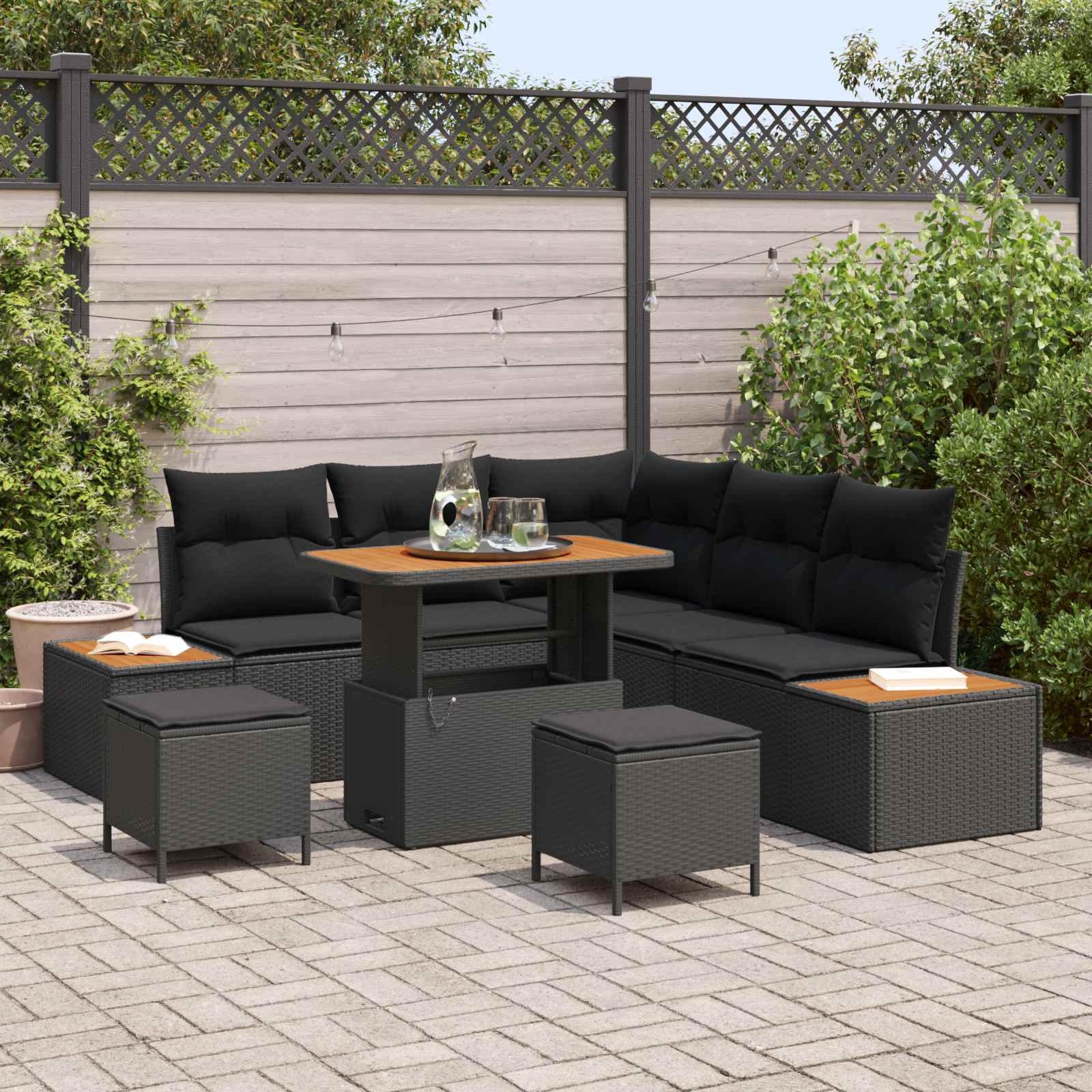 Gartensofa-set 8 stk. 7-Sitzanzahl Schwarz Poly Rattan