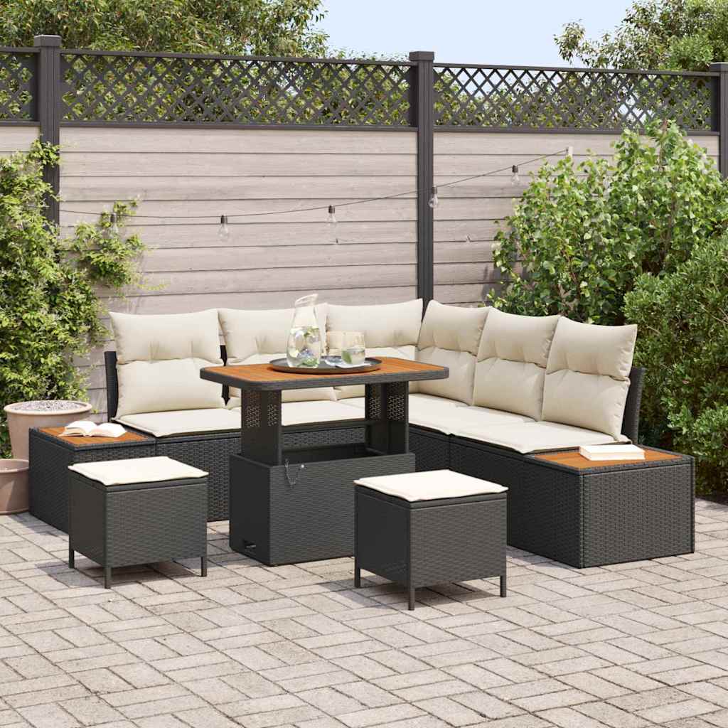 Gartensofa-set 8 stk. 7-Sitzanzahl Schwarz Poly Rattan