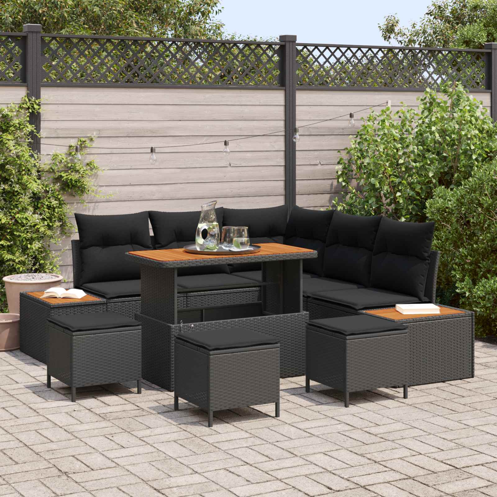 Gartensofa-set 9 stk. 8-Sitzanzahl Schwarz Poly Rattan