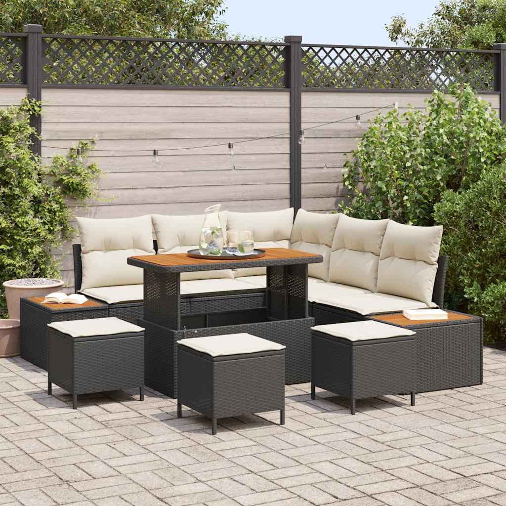 Gartensofa-set 9 stk. 8-Sitzanzahl Schwarz Poly Rattan