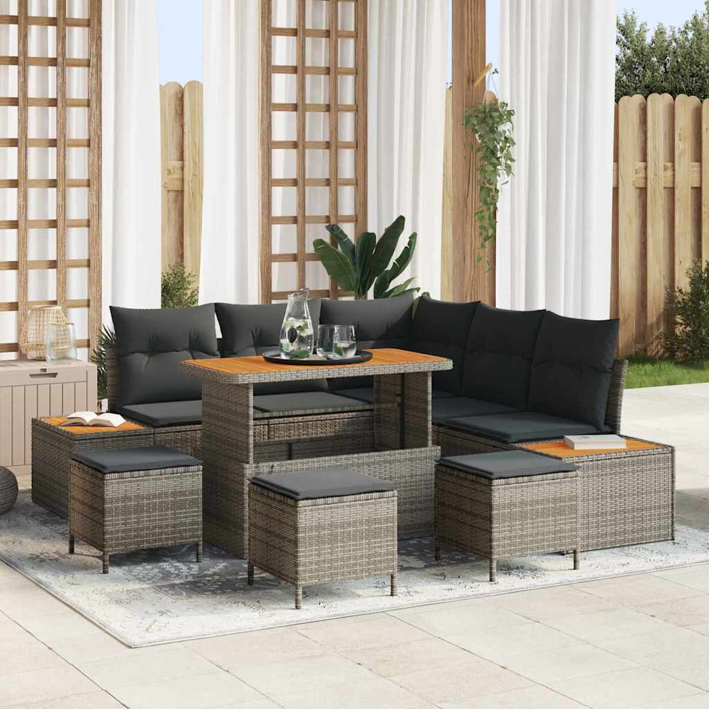 Gartensofa-set 9 stk. 8-Sitzanzahl Grau Poly Rattan
