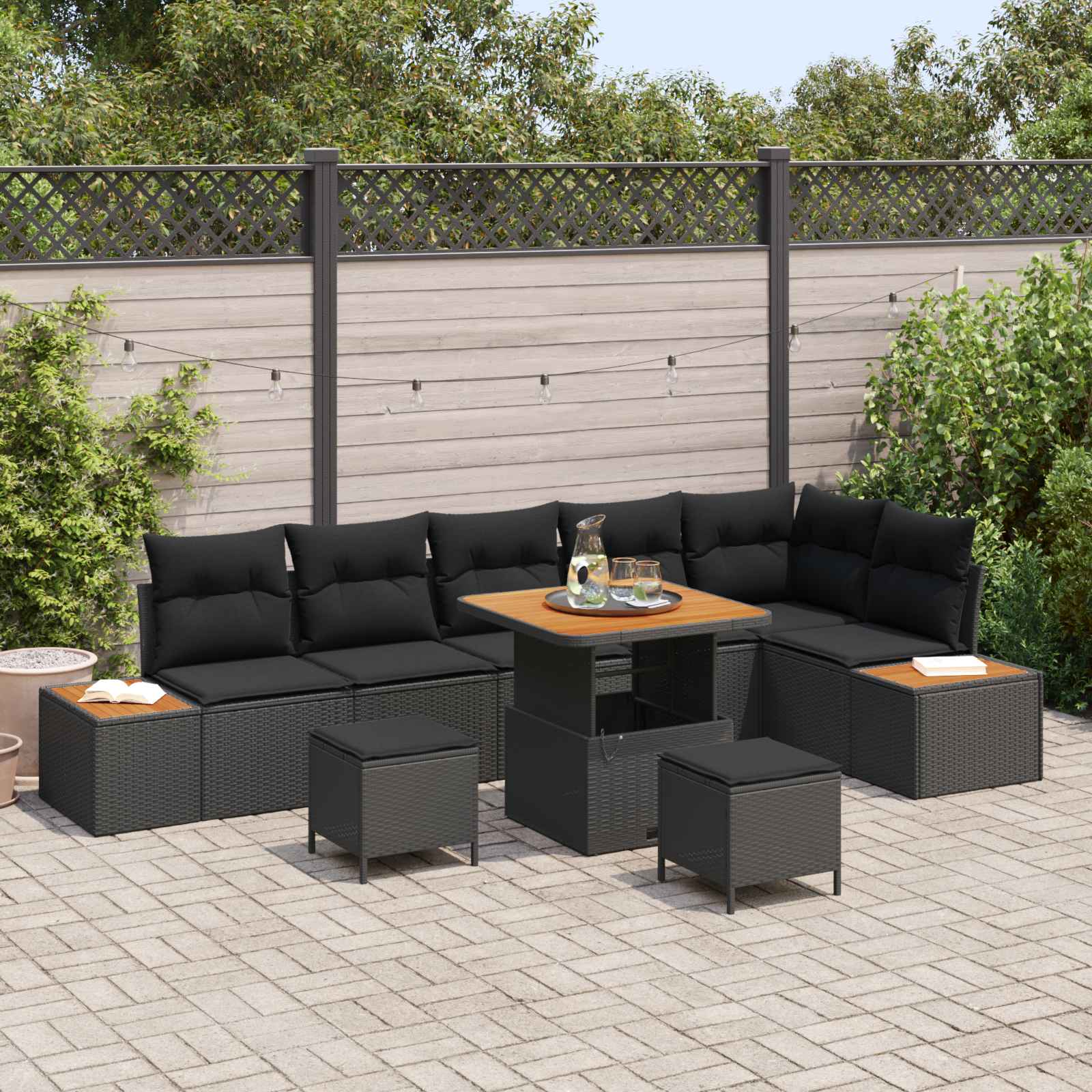 Gartensofa-set 9 stk. 8-Sitzanzahl Schwarz Poly Rattan