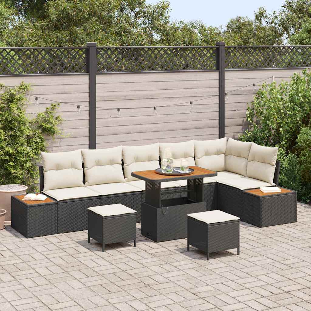 Gartensofa-set 9 stk. 8-Sitzanzahl Schwarz Poly Rattan