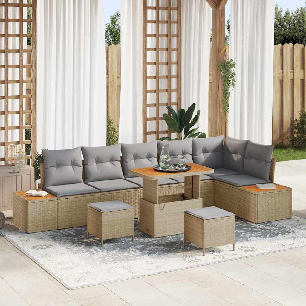 Gartensofa-set 9 stk. 8-Sitzanzahl Beige Poly Rattan