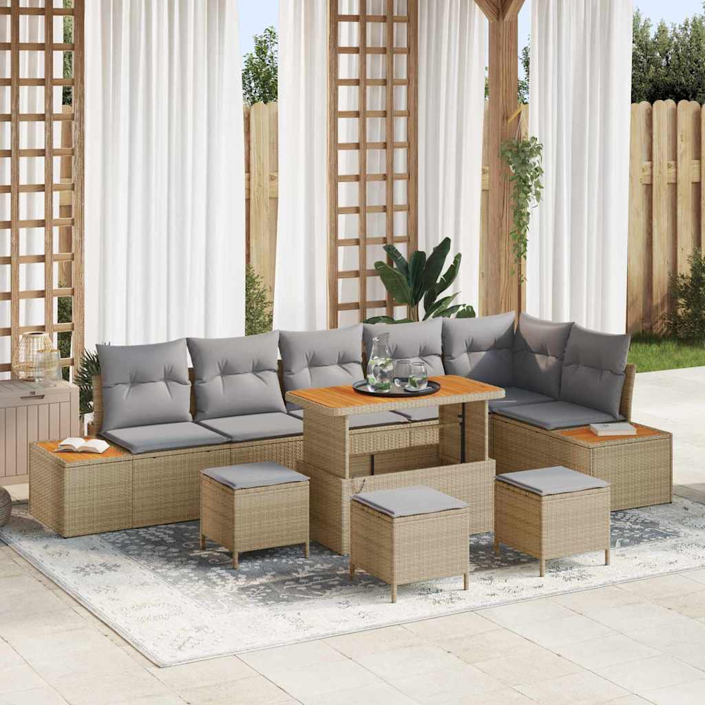 Gartensofa-set 10 stk. 9-Sitzanzahl Beige Poly Rattan