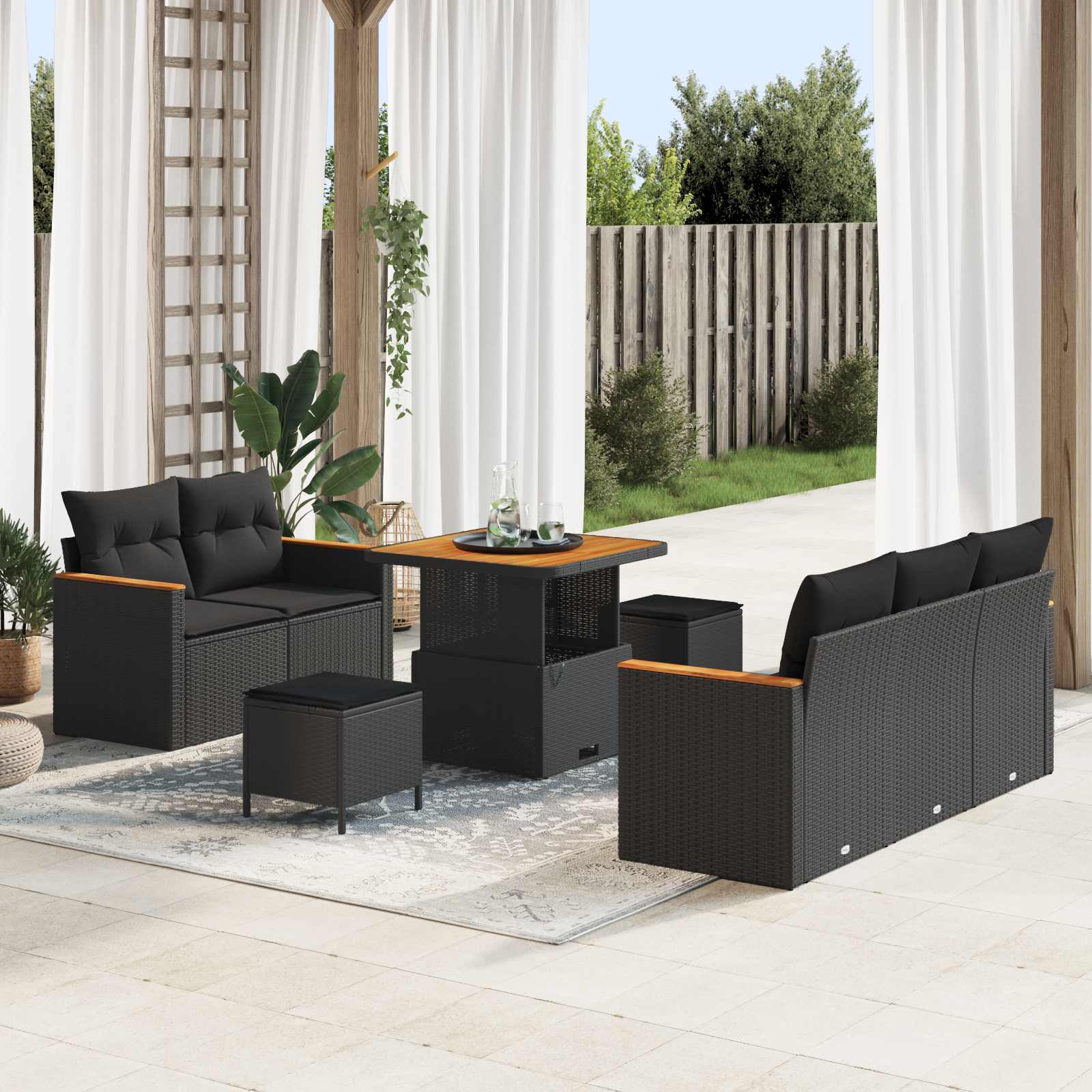 Gartensofa-set 10 Stk. 7-Sitzanzahl Schwarz Poly-Rattan