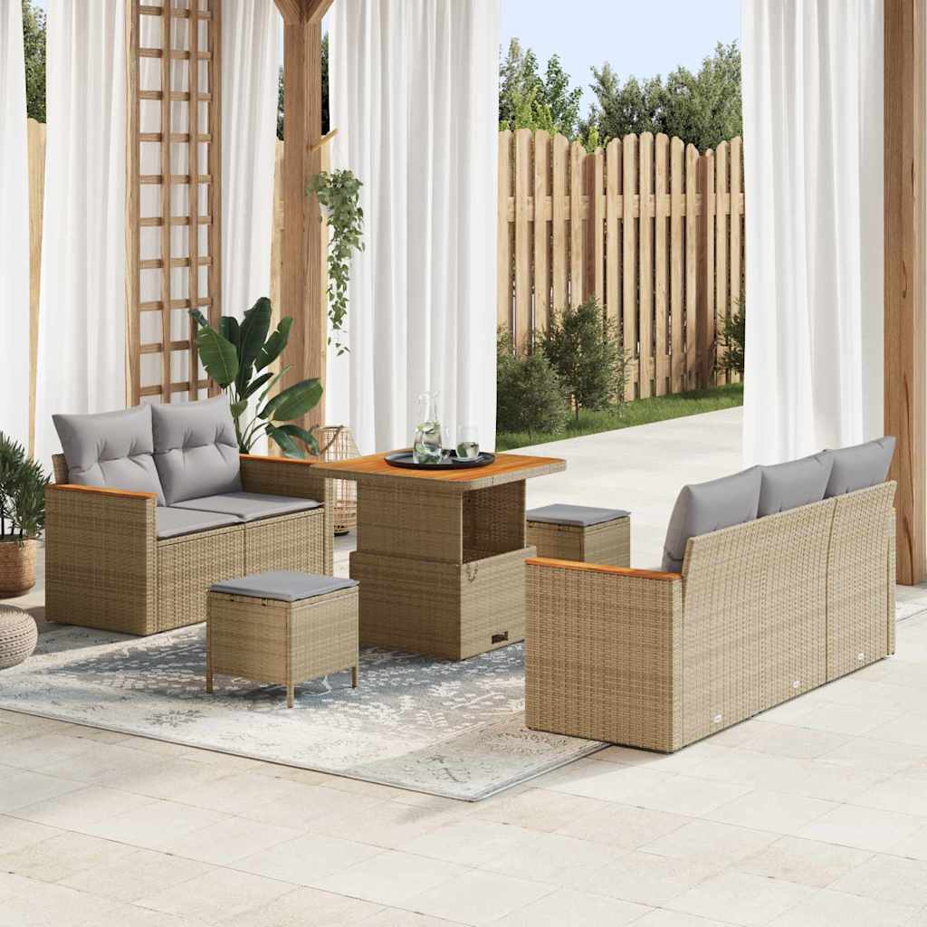 Gartensofa-set 10 Stk. 7-Sitzanzahl Beige und Hellgrau