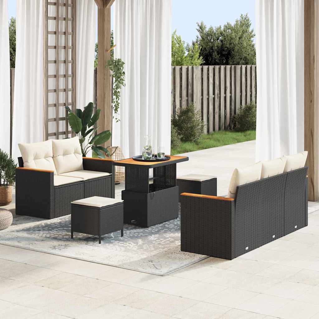 Gartensofa-set 10 Stk. 7-Sitzanzahl Schwarz und Creme