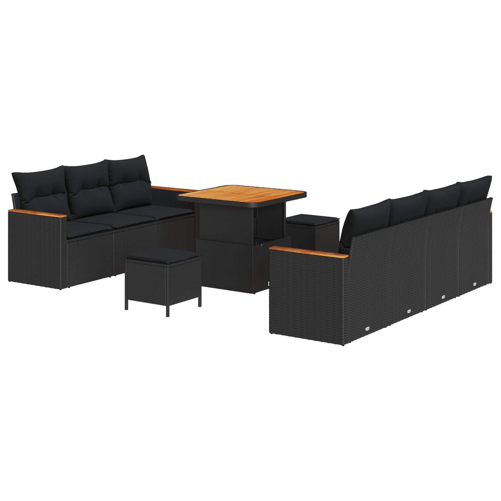 Gartensofa-set 14 Stk. 9-Sitzanzahl Schwarz Poly-Rattan