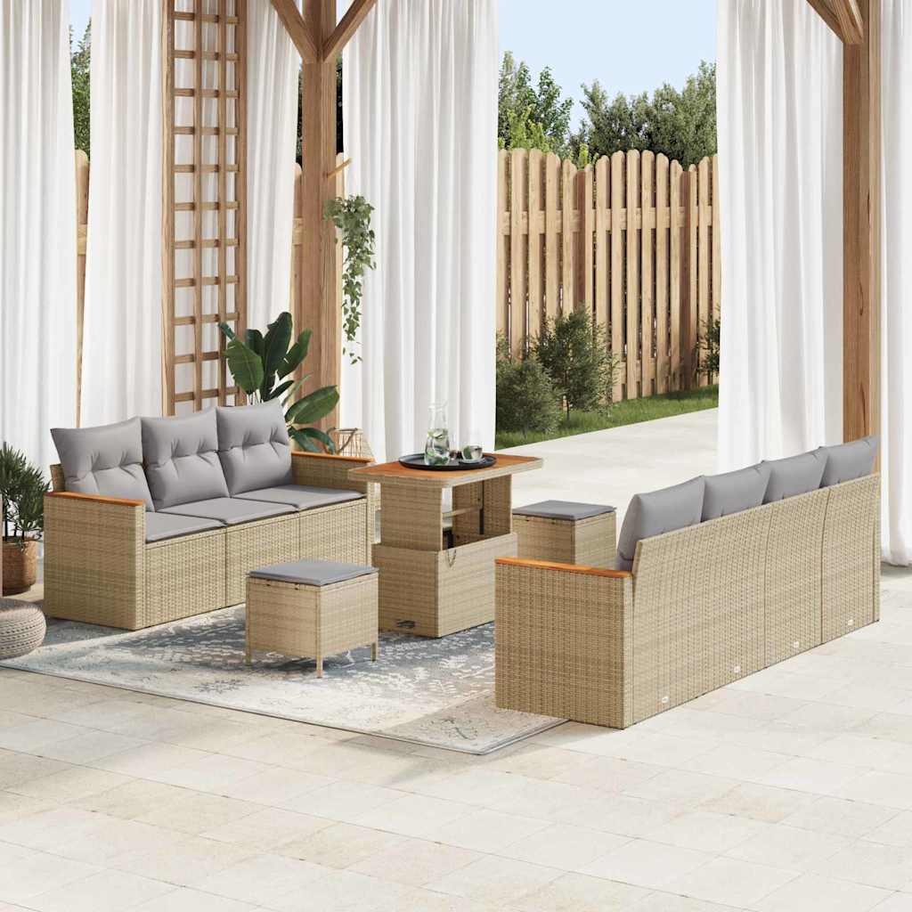 Gartensofa-set 14 Stk. 9-Sitzanzahl Beige und Hellgrau