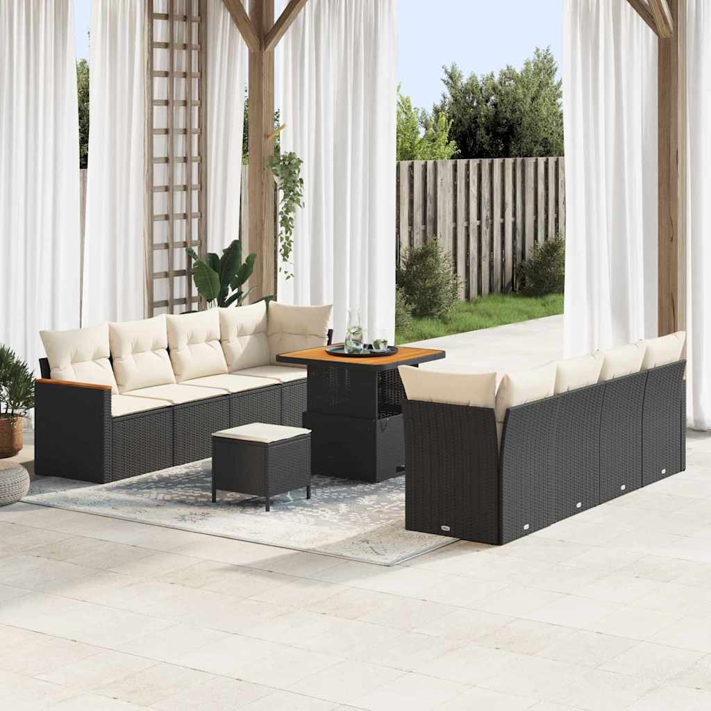 Gartensofa-set 12 Stk. 10-Sitzanzahl Schwarz Poly-Rattan