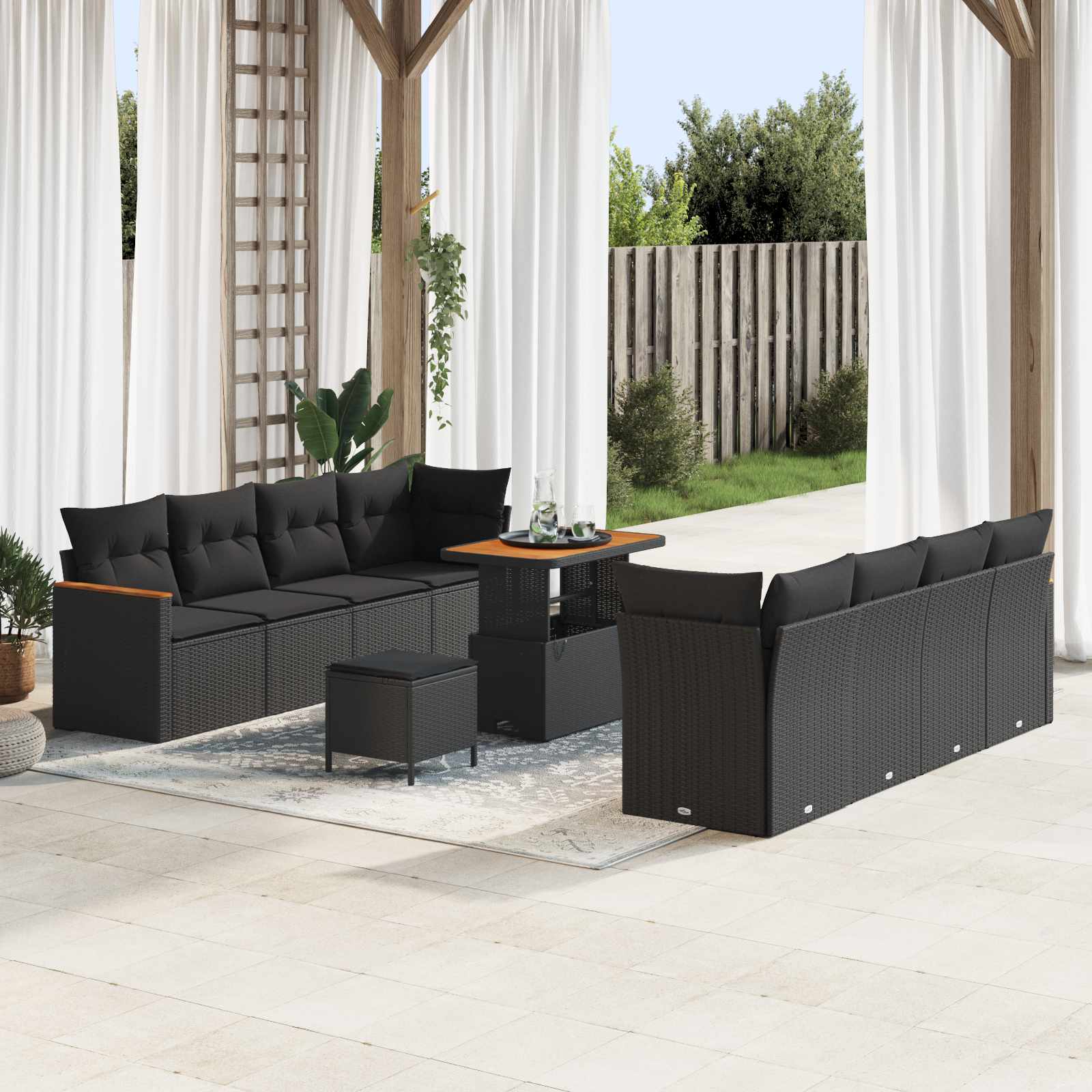 Gartensofa-set 12 Stk. 10-Sitzanzahl Schwarz Poly-Rattan