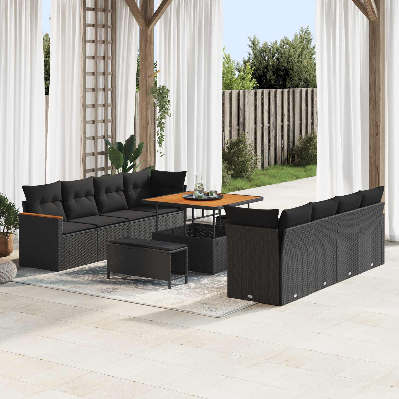 Gartensofa-set 12 Stk. 10-Sitzanzahl Schwarz Poly-Rattan
