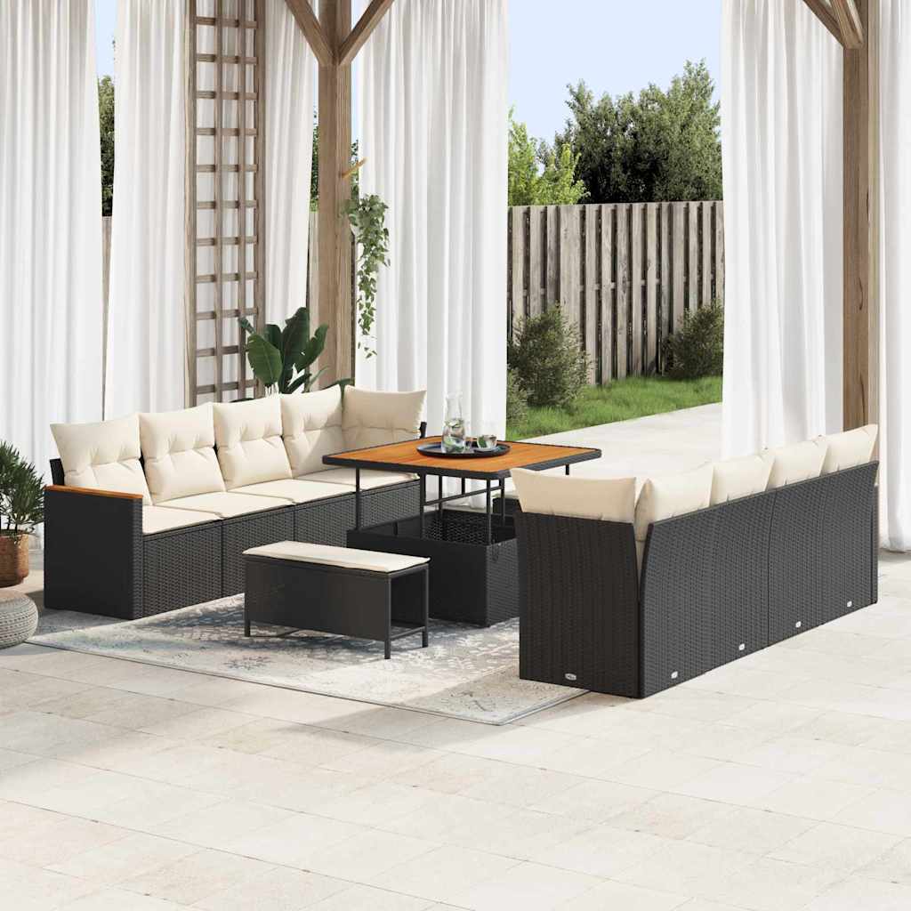 Gartensofa-set 12 Stk. 10-Sitzanzahl Schwarz Poly-Rattan