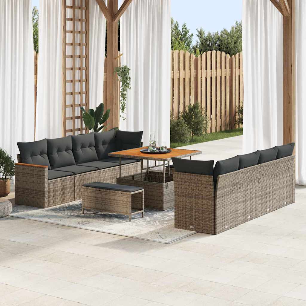 Gartensofa-set 12 Stk. 10-Sitzanzahl Grau Poly-Rattan