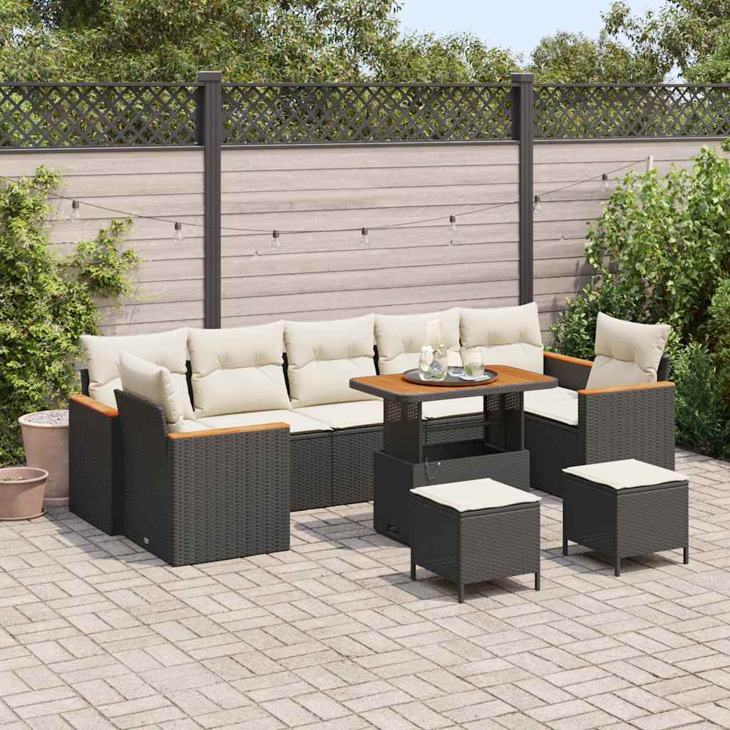 Gartensofa-set 10 Stk. 7-Sitzanzahl Schwarz Poly Rattan