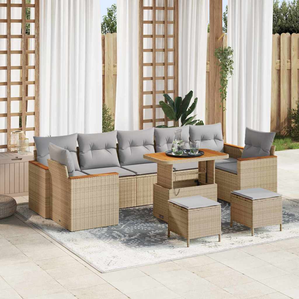 Gartensofa-set 10 Stk. 7-Sitzanzahl Beige Poly Rattan