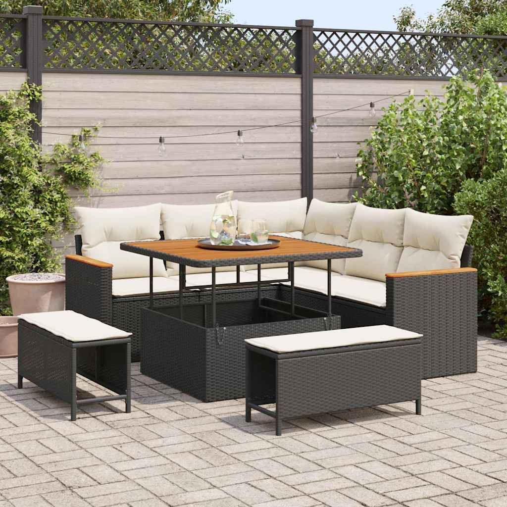 Gartensofa-set 8 stk. 5-Sitzanzahl Schwarz Poly Rattan
