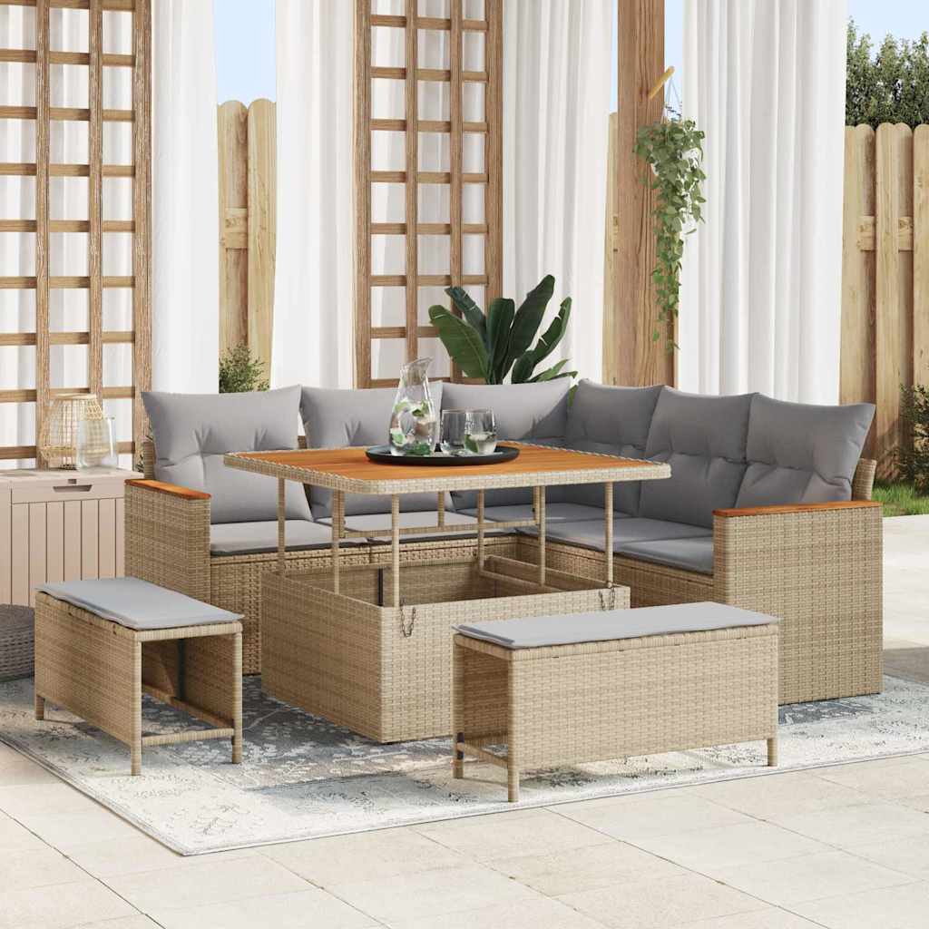 Gartensofa-set 8 stk. 5-Sitzanzahl Beige Poly Rattan
