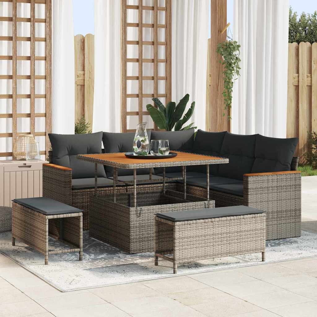 Gartensofa-set 8 stk. 5-Sitzanzahl Grau Poly Rattan