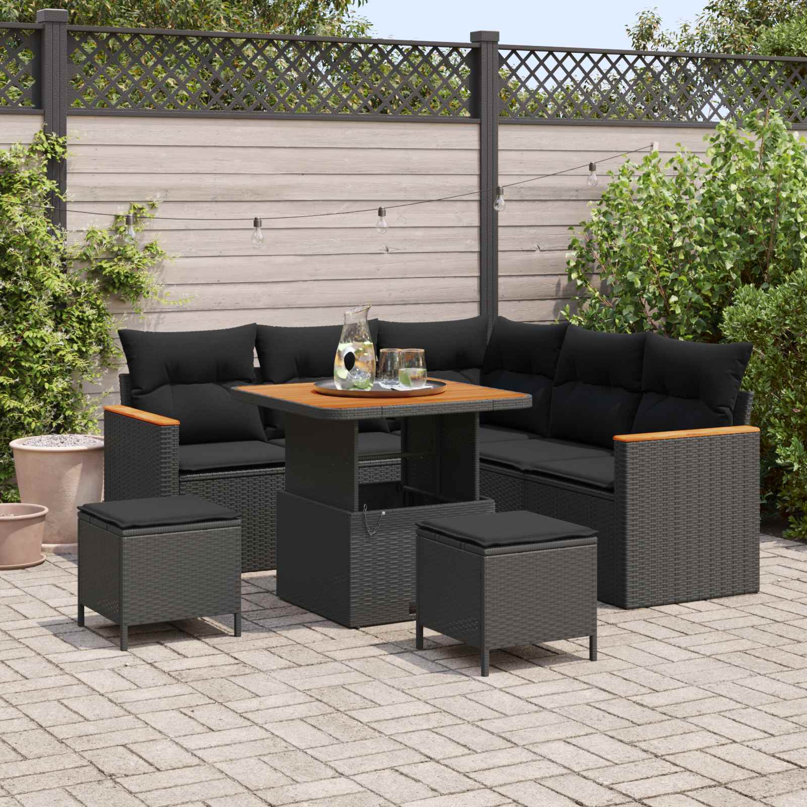 Gartensofa-set 8 stk. 5-Sitzanzahl Schwarz Poly Rattan