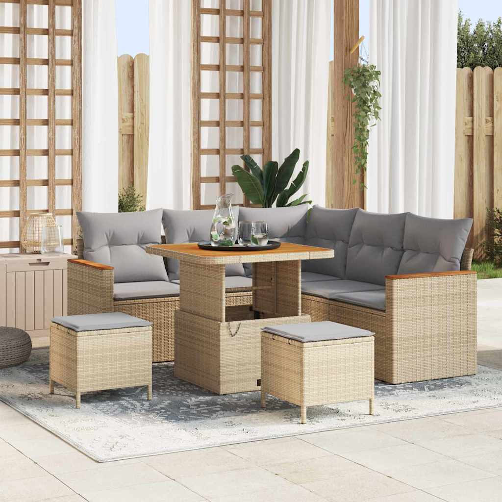 Gartensofa-set 8 stk. 5-Sitzanzahl Beige Poly Rattan