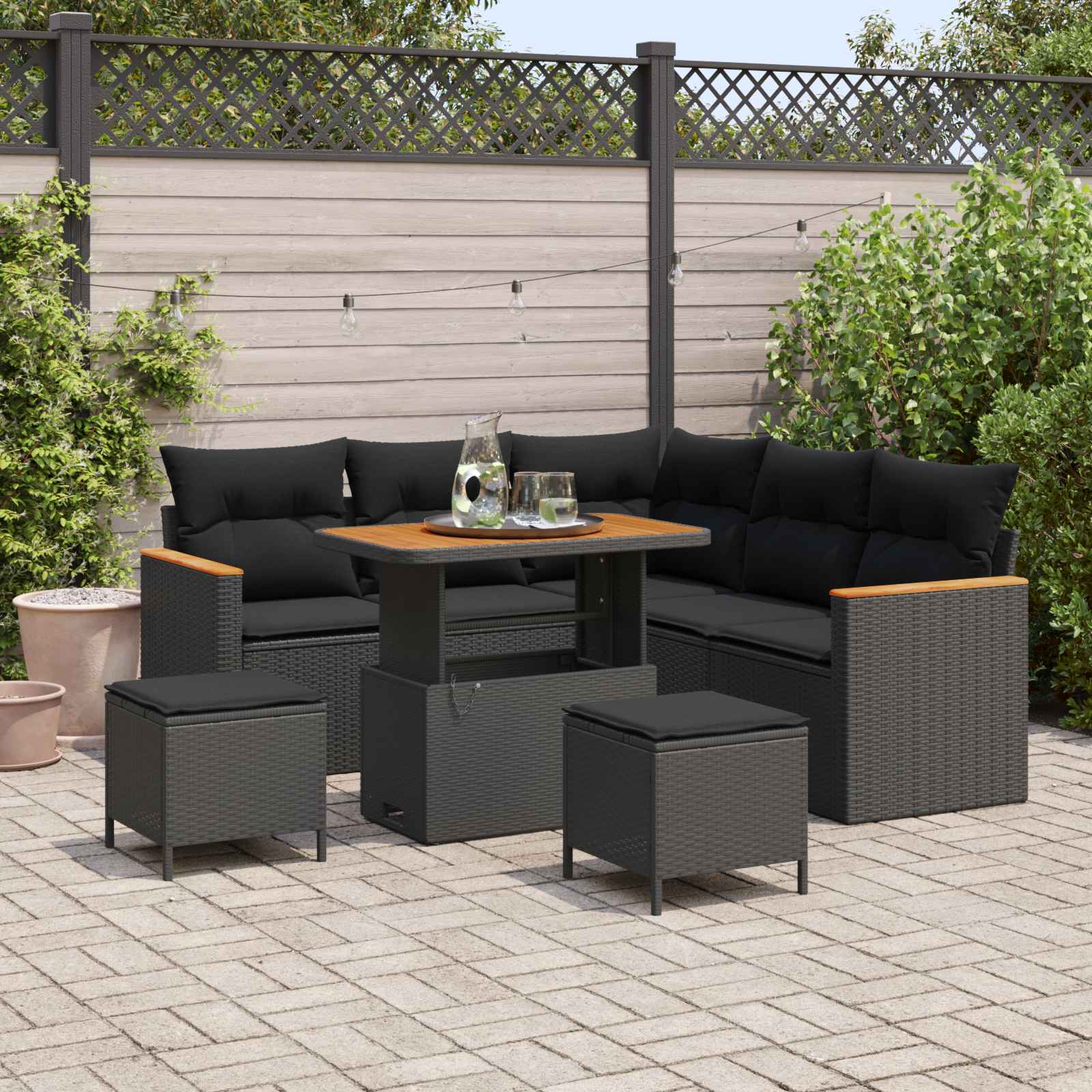 Gartensofa-set 8 stk. 5-Sitzanzahl Schwarz Poly Rattan