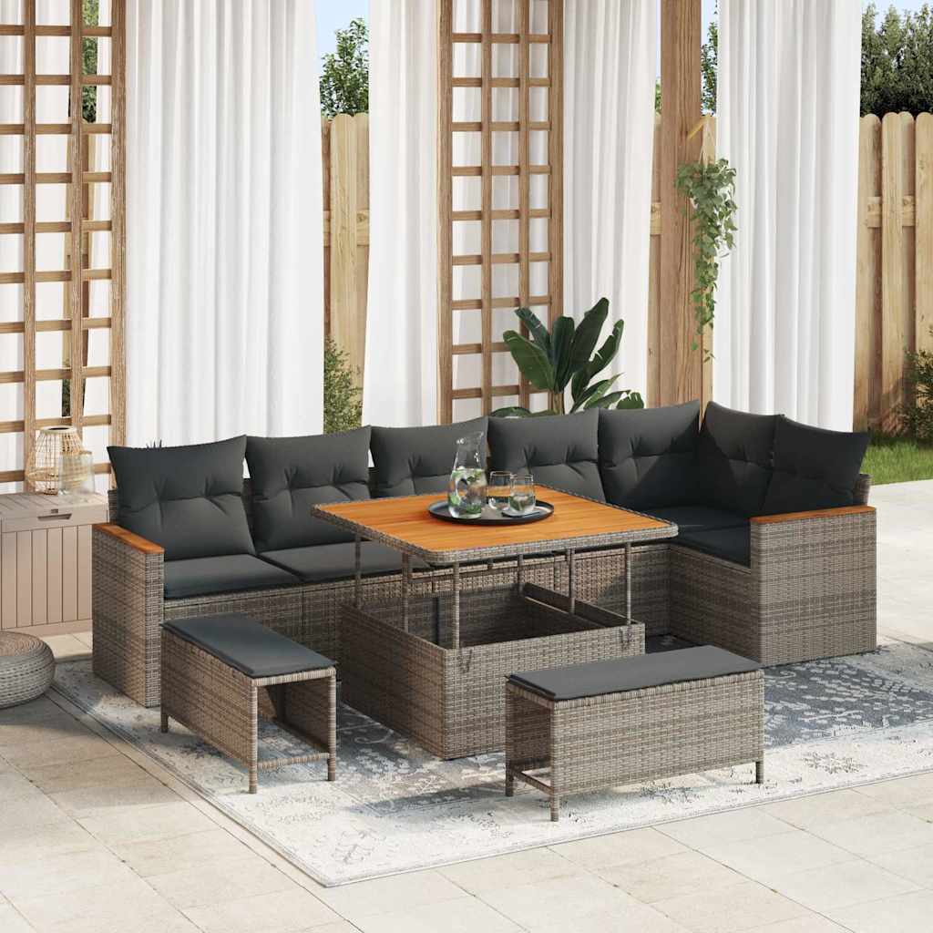 Gartensofa-set 9 stk. 6-Sitzanzahl Grau Poly Rattan