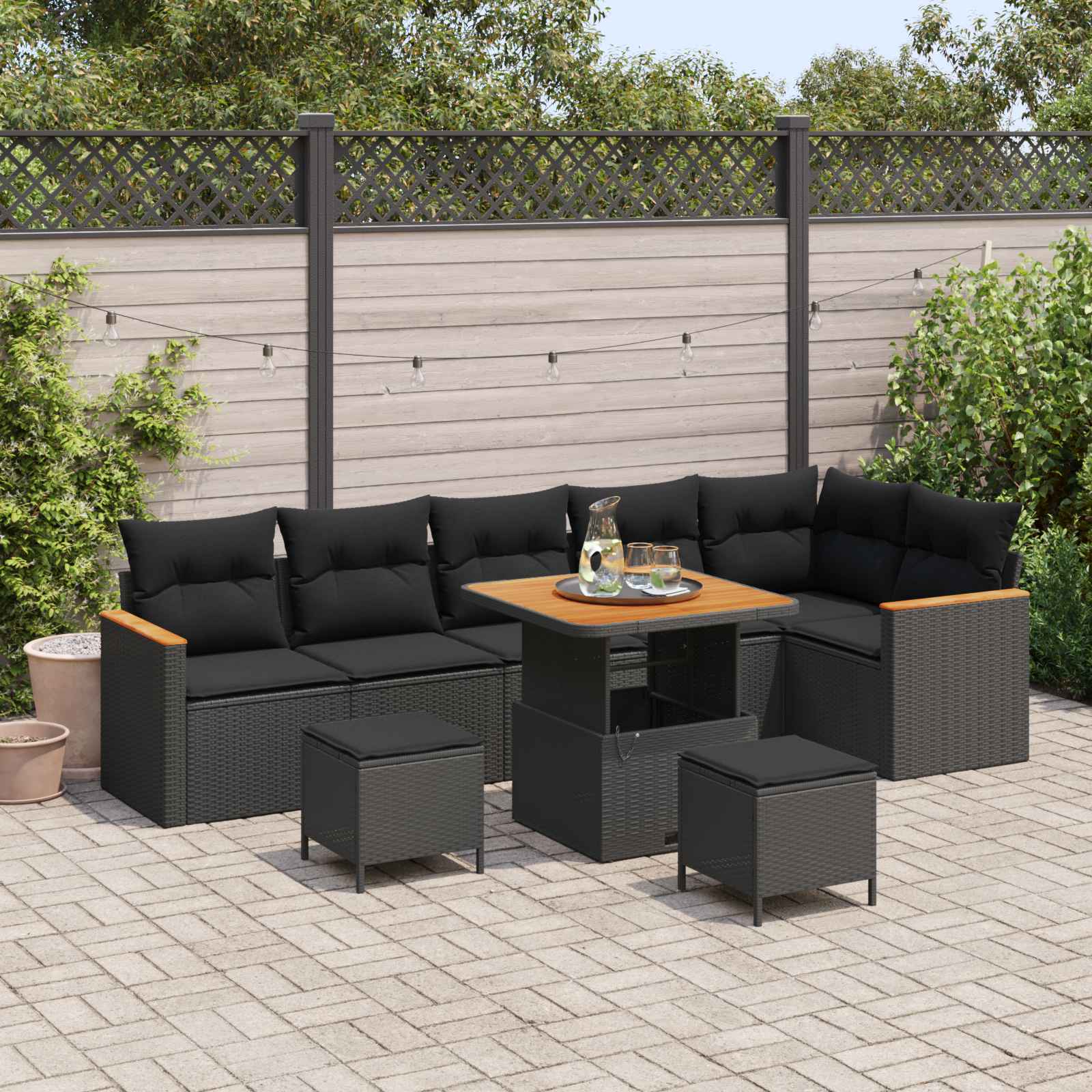 Gartensofa-set 9 stk. 6-Sitzanzahl Schwarz Poly Rattan