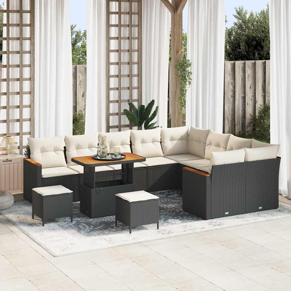 Gartensofa-set 12 stk. 9-Sitzanzahl Schwarz Poly Rattan