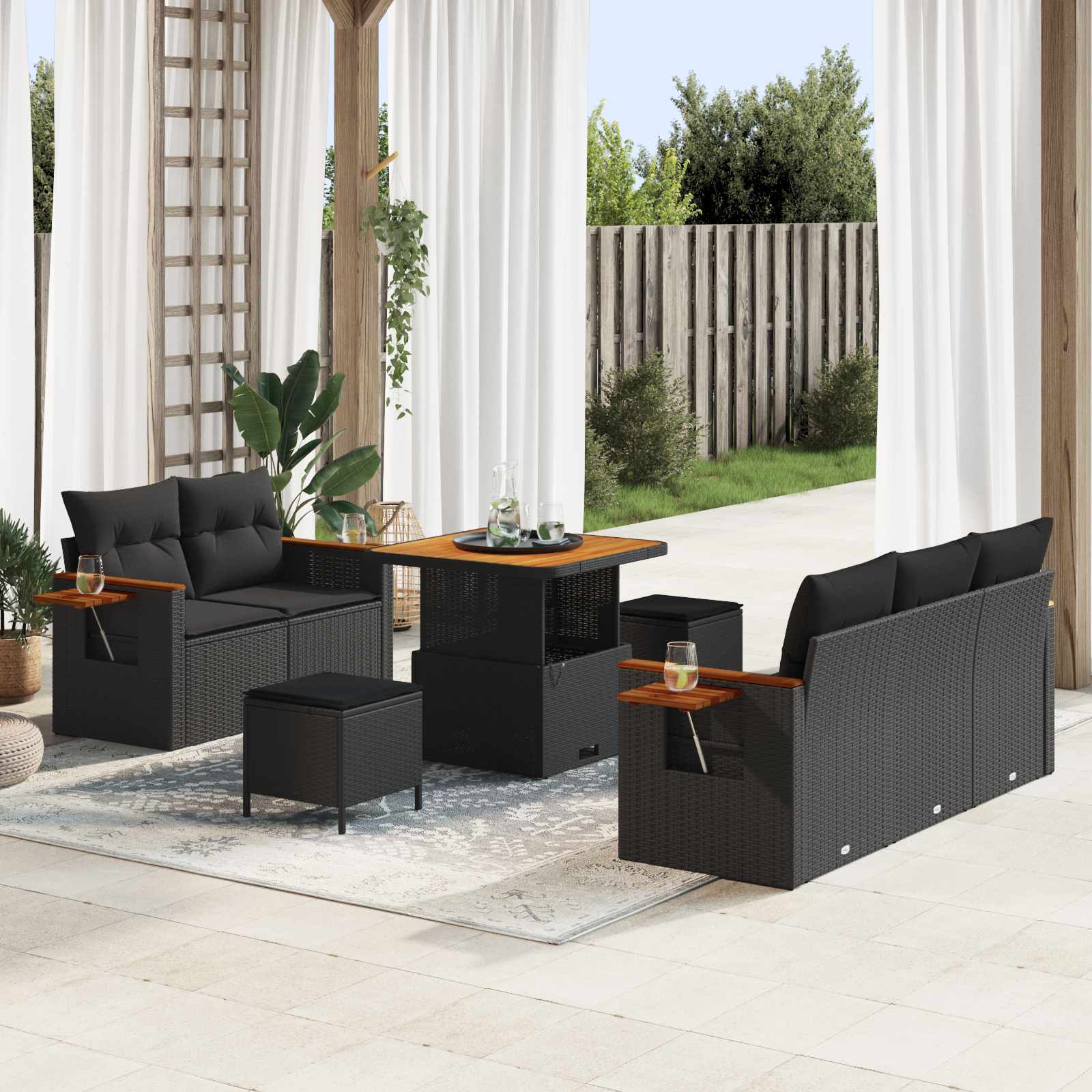 Gartensofa-set 10 stk. 7-Sitzanzahl Schwarz Poly-Rattan
